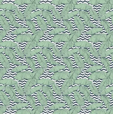 Fensterrollo mit Motiv von Palmenblättern auf schwarz-weißem Hintergrund