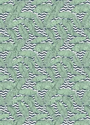 Fensterrollo mit Motiv von Palmenblättern auf schwarz-weißem Hintergrund