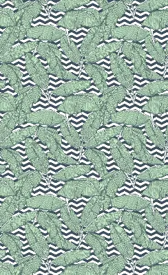 Fensterrollo mit Motiv von Palmenblättern auf schwarz-weißem Hintergrund