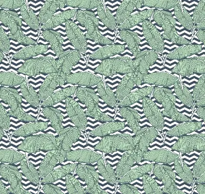 Fensterrollo mit Motiv von Palmenblättern auf schwarz-weißem Hintergrund