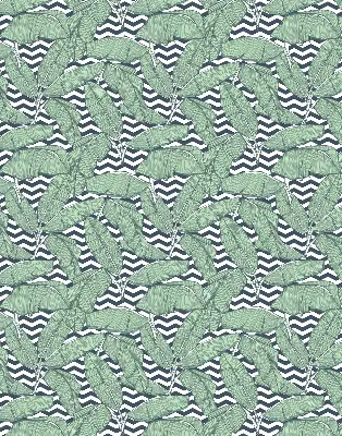 Fensterrollo mit Motiv von Palmenblättern auf schwarz-weißem Hintergrund