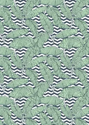 Fensterrollo mit Motiv von Palmenblättern auf schwarz-weißem Hintergrund