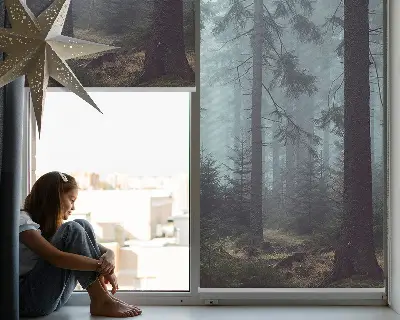 Fensterrollo für den Innenbereich mit dem Motiv Wald bei Nacht