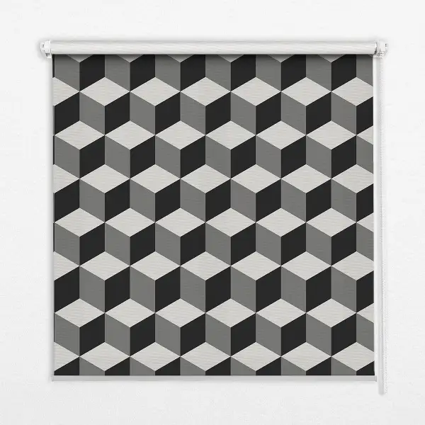 Fensterrollo mit 3D-Würfel-Motiv