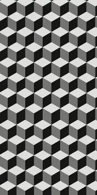 Fensterrollo mit 3D-Würfel-Motiv
