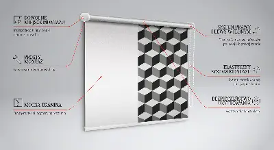 Fensterrollo mit 3D-Würfel-Motiv