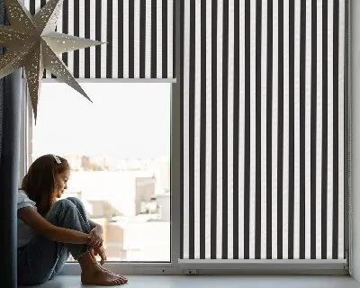 Fensterrollo mit schwarz-weißem Streifenmuster