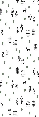 Fensterrollo mit Motiv von gezeichneten Bäumen und Hirschen