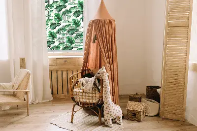 Fensterrollo innen mit tropischem Blättermotiv