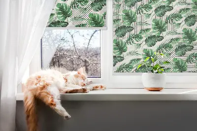 Fensterrollo innen mit tropischem Blättermotiv