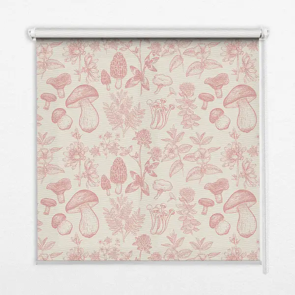 Fensterrollo mit Motiv gezeichneter Pilze