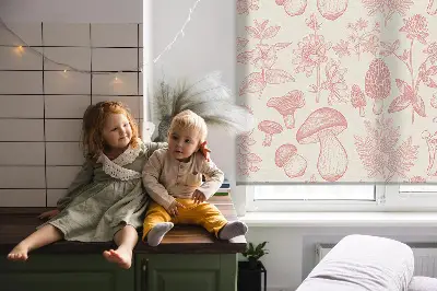 Fensterrollo mit Motiv gezeichneter Pilze