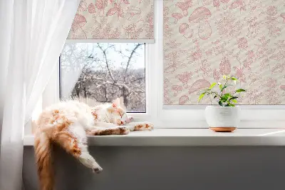 Fensterrollo mit Motiv gezeichneter Pilze