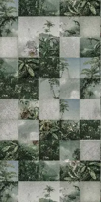 Fensterrollo für den Innenbereich mit Motiv Geflieste Palmen