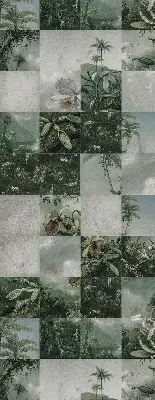 Fensterrollo für den Innenbereich mit Motiv Geflieste Palmen