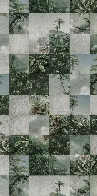 Fensterrollo für den Innenbereich mit Motiv Geflieste Palmen