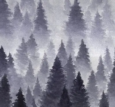 Rollo Fenster mit Nebelwald Motiv