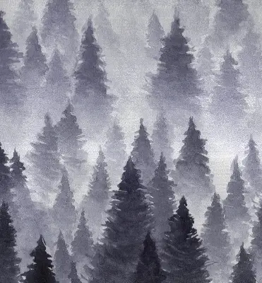 Rollo Fenster mit Nebelwald Motiv