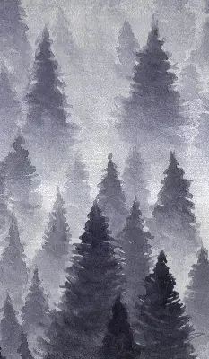 Rollo Fenster mit Nebelwald Motiv