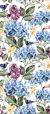 Fensterrollo mit Motiv von Tukanen und Blumen