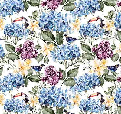 Fensterrollo mit Motiv von Tukanen und Blumen