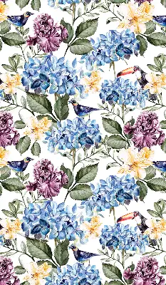 Fensterrollo mit Motiv von Tukanen und Blumen