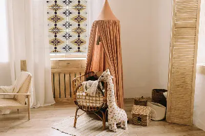 Fensterrollo für den Innenbereich mit Motiv einer Blume in einer Raute