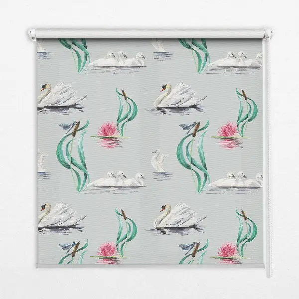 Fensterrollo mit Motiv von Schwänen und Enten