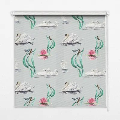 Fensterrollo mit Motiv von Schwänen und Enten