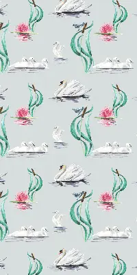 Fensterrollo mit Motiv von Schwänen und Enten