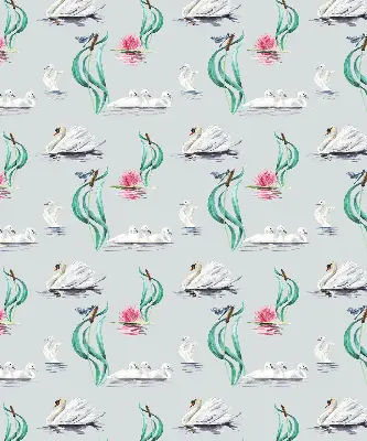 Fensterrollo mit Motiv von Schwänen und Enten