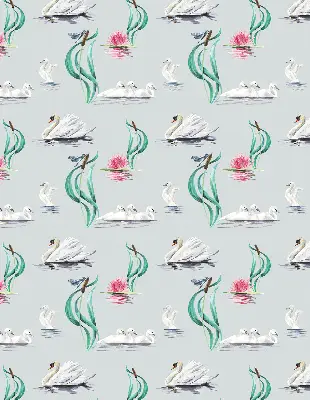 Fensterrollo mit Motiv von Schwänen und Enten