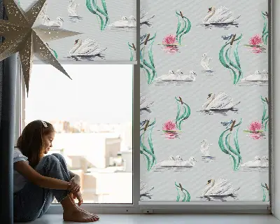 Fensterrollo mit Motiv von Schwänen und Enten