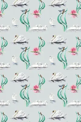 Fensterrollo mit Motiv von Schwänen und Enten