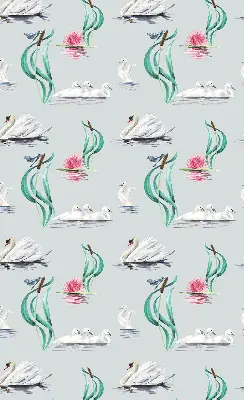 Fensterrollo mit Motiv von Schwänen und Enten