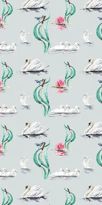 Fensterrollo mit Motiv von Schwänen und Enten