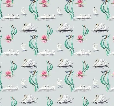 Fensterrollo mit Motiv von Schwänen und Enten