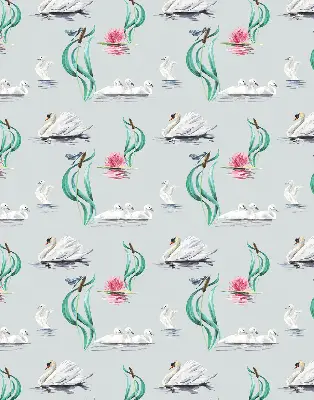 Fensterrollo mit Motiv von Schwänen und Enten