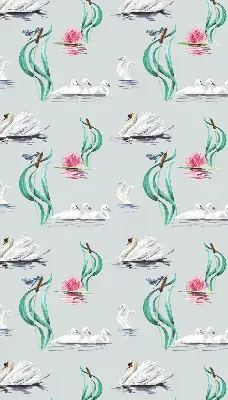 Fensterrollo mit Motiv von Schwänen und Enten