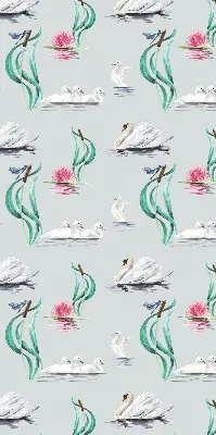Fensterrollo mit Motiv von Schwänen und Enten