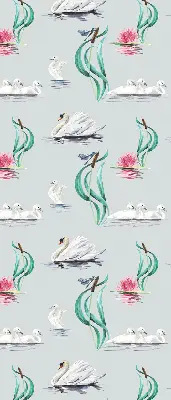 Fensterrollo mit Motiv von Schwänen und Enten
