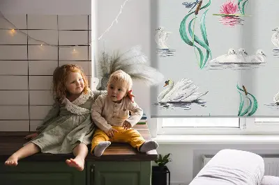 Fensterrollo mit Motiv von Schwänen und Enten
