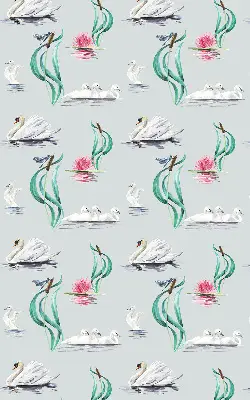 Fensterrollo mit Motiv von Schwänen und Enten