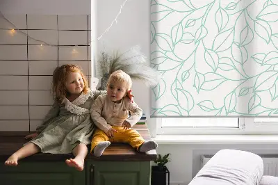 Fensterrollo innen mit Motiv türkisfarbene Blätter