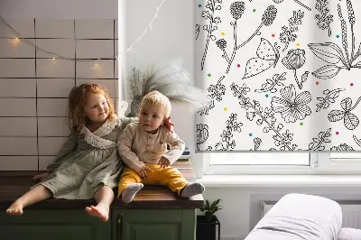 Fensterrollo mit Motiv gezeichneter Pflanzen