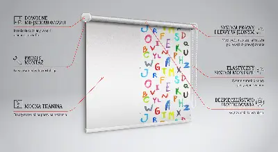 Fensterrollo für den Innenbereich mit bunten Buchstaben