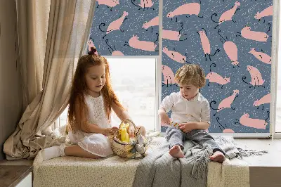 Fensterrollo mit Motiv rosa Katzen