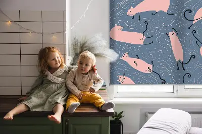 Fensterrollo mit Motiv rosa Katzen