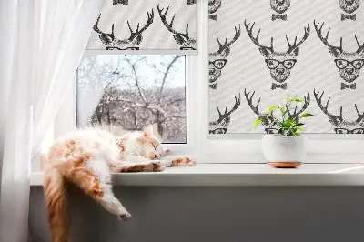 Fensterrollo mit Motiv Rentier mit Brille für den Innenbereich