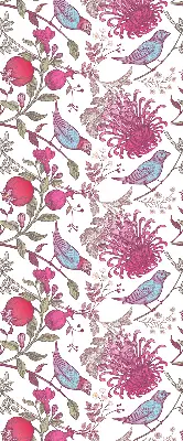 Rollo Fenster mit Motiv von bunten Vögeln zwischen Blumen